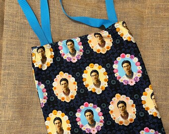 Frida Florals Tote Bag- Navy