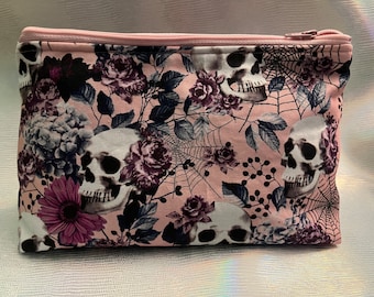 Pink Floral with Skulls and Spider Webs