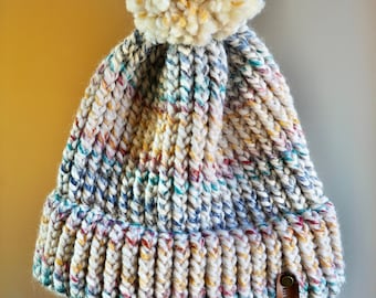 Hudson Bay-Loom Knit Wool Hat with Pom Pom (One size fits most)