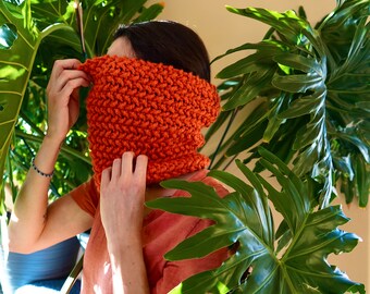 Pumpkin-Loom Knit Neck Gator-Complete with Faux Leather Logo Tag