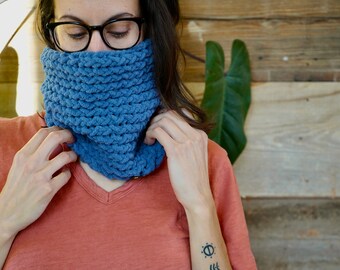 Country Blue-Loom Knit Neck Gator-Complete with Faux Leather Logo Tag