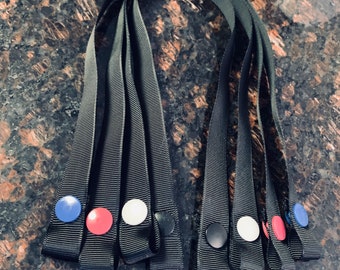 Face Mask Holder- Strap & Snap- 5/8” Black Grosgrain Ribbon with Plastic Snaps- One Size Fits All