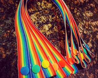 Rainbow Edition: Face Mask Holder- Strap & Snap, 5/8” Grosgrain Ribbon