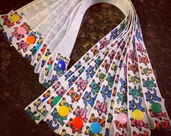 Dancing Bear Face Mask Holder- Strap & Snap- 7/8” Grosgrain Ribbon