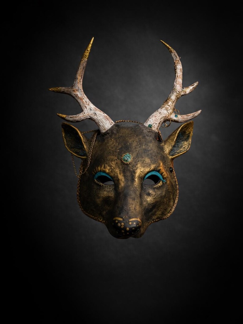 Deer Mask Reference The Gilded Stag - Steampunk Deer Mask | Bronze & Turquoise Antlers ...