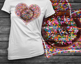 Donut Touch Sprinkle Heart T-Shirt / Cute Food Clothing / Kawaii Food Shirts / Valentines Day Donut and Sprinkles