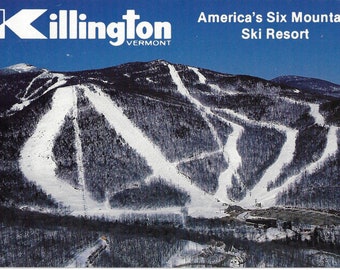 Killington Postcard, Ski Resort, Ariel View, Skiing, Ski Slopes, 1980s, Vermont