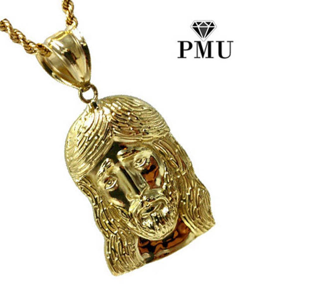 10k Yellow Gold Jesus Piece Pendant With Rope Chain Set Fine Etsy