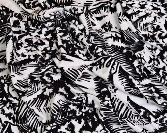 RAYON SPANDEX, Spledid Designer Knit Fabric, Tropical Black White Monochrome, Sold by the half yard