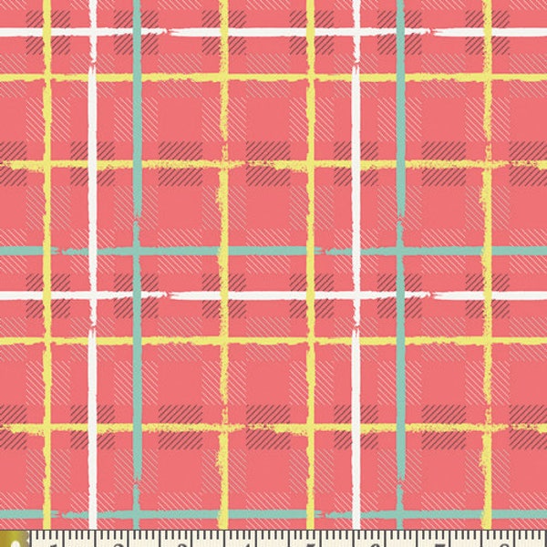 HALF YARD KNIT Fabric, Electric Watermelon Plaid, Art Gallery Knits, Cotton Spandex Knit, Stretch Jersey Knit Fabric, Legging Fabric,Kc-1009