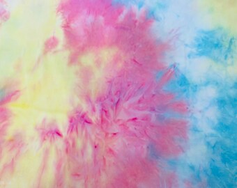 DOUBLE BRUSHED POLY, Sherbet Tie Dye, Hippy Tie Dye Neon Pastel Pink Yellow Blue Brushed Polyester Knit, Sold by the half yard