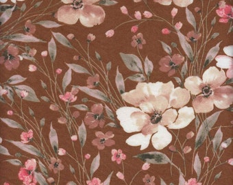 DOUBLE BRUSHED POLY, Mocha Floral, Floral Brushed Polyester Knit, Sold by the half yard