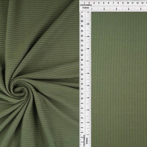YUMMY RIB 4x2 in Vintage Olive Green, Polyester Spandex Rib Knit, Dusty Green Rib Knit, Sold by the half yard