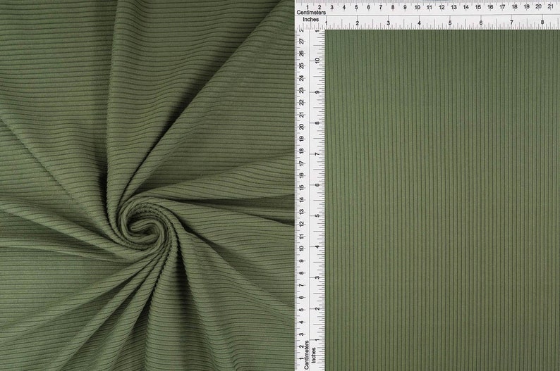 YUMMY RIB 4x2 in Vintage Olive Green, Polyester Spandex Rib Knit, Dusty Green Rib Knit, Sold by the half yard image 1
