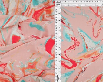 DOUBLE BRUSHED POLY, Abstract Rainbow Marble on Blush, Ice Cream, Taffy, Candy, Brushed Polyester Knit, Sold by the half yard