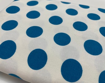 Vintage White with 1" Dark Turquoise Blue Polka Dot Upholstery Canvas Cotton Woven