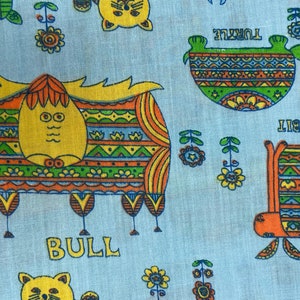 Vintage Folk Animal Countryside Print on Blue Poly Cotton Sold by the Half Yard image 5