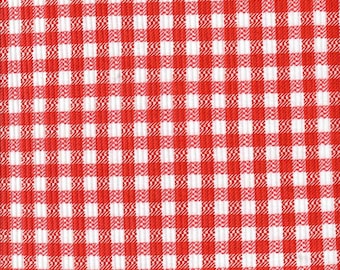 YUMMY RIB 4x2 Red and White Check Gingham 1/2" Squares Polyester Spandex Rib Knit, Floral Rib Knit, Sold by the half yard