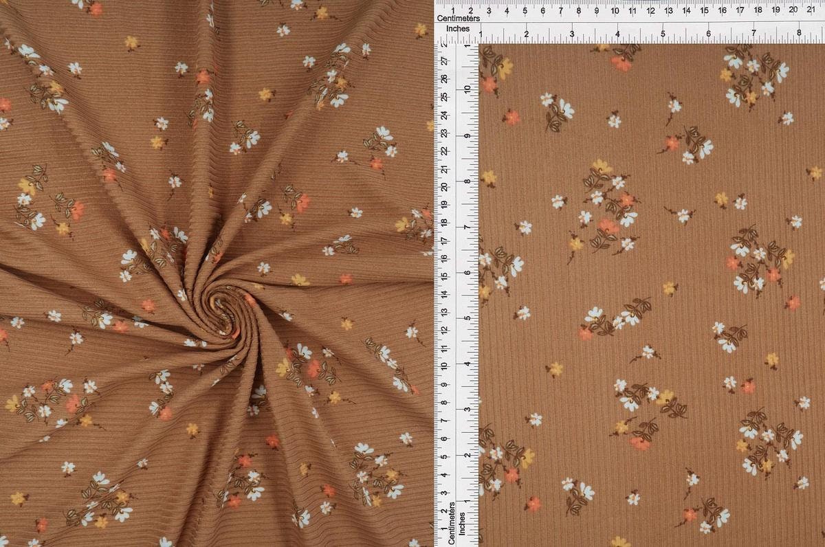 YUMMY RIB 4x2 in Camel with Retro Orange, Yellow and White Floral, Po…