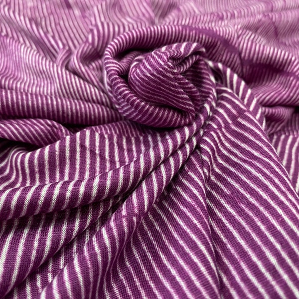 KNIT, Splendid Jersey Knit Multi Stripe Plum Purple and White, Lightweight Apparel Knit, Sold by the half yard
