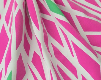 NYLON SPANDEX SWIM, Neon Pink, White, and Neon Green Geometric, Activewear Swimwear Swim Knit, Sold by the half yard