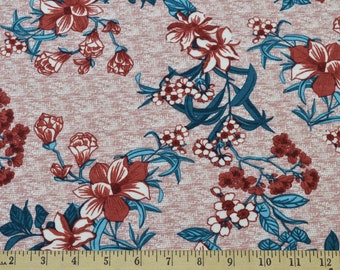 FRENCH TERRY KNIT, French Terry Floral on Pink Stitched Background, Pink Floral French Terry, Sold by the half yard