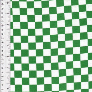 DOUBLE BRUSHED POLY, Green and White Checkered, Checker Board, Chess Board, Vans, Brushed Polyester Knit, Sold by the half yard