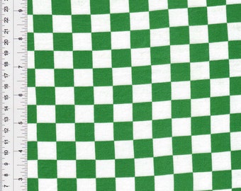 DOUBLE BRUSHED POLY, Green and White Checkered, Checker Board, Chess Board, Vans, Brushed Polyester Knit, Sold by the half yard