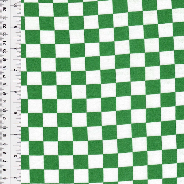 DOUBLE BRUSHED POLY, Green and White Checkered, Checker Board, Chess Board, Vans, Brushed Polyester Knit, Sold by the half yard