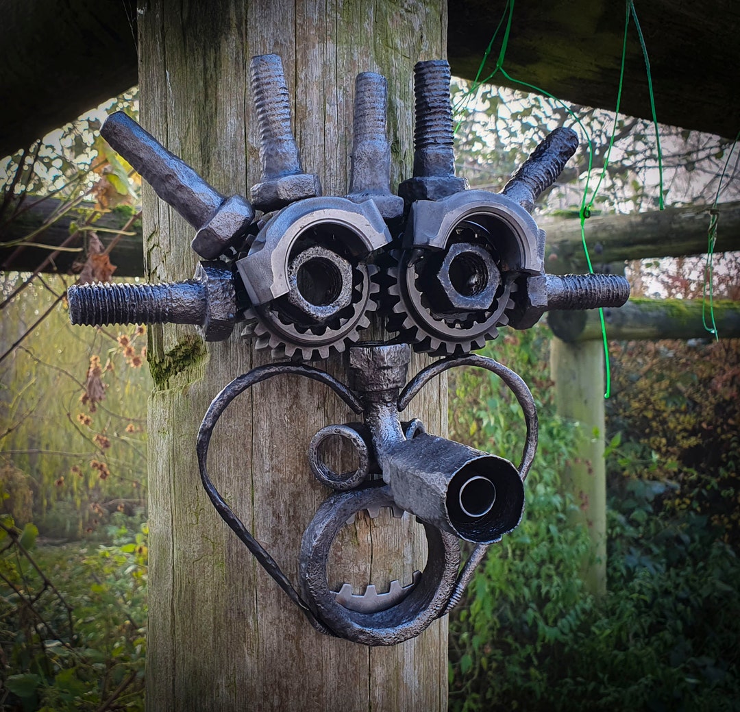 Recycled Metal Face Sculpture Garden Ornament/ Hook Made From Etsy