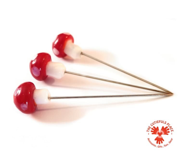 fairy garden pins fancy pins for pincushion Glass Mushroom Decorative Straight Pins: sewing pins and quilting pins scrapbooking map pins
