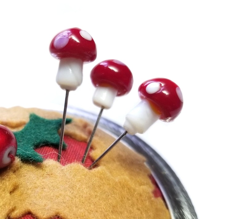 fairy garden pins fancy pins for pincushion Glass Mushroom Decorative Straight Pins: sewing pins and quilting pins scrapbooking map pins
