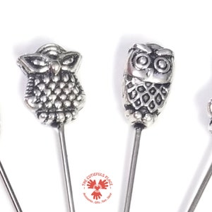 Versilberte Eulen-Nähnadeln aus Metall | Eule Quilting Pin, Stickerei, Fancy Pin, Nadelkissen | Tolles Geschenk für Näh-, Kreuzstich-, Quilt-Liebhaber