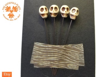 Handmade Halloween Skull Sewing Pins | Quilting, Crafting (4 pc)