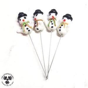 Glass Hugging Snowman Decorative Pin: great winter gift for sewists, quilters, embroidery lovers. Use as Sewing Pins, Lapel Pins, Pincushion