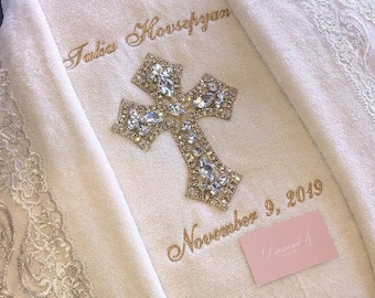 Plush Embroidered Christening/Baptism Bath Towels