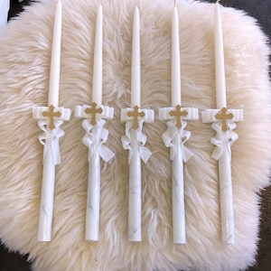 Elegant Christening Baptism Taper Candles in our Marble Collection