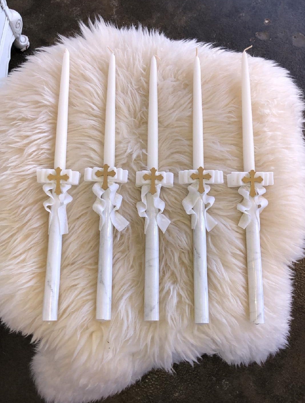 Elegant Christening Baptism Taper Candles in our Marble Collection