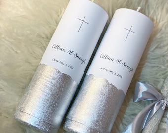 Set de 2 velas para bautizo y bautismo personalizadas