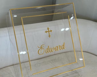 Elegante caja grande de acrílico para recuerdos de bautizo