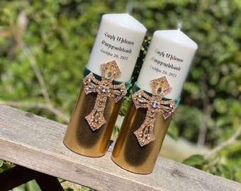 Juego de 2 velas personalizadas para bautizo