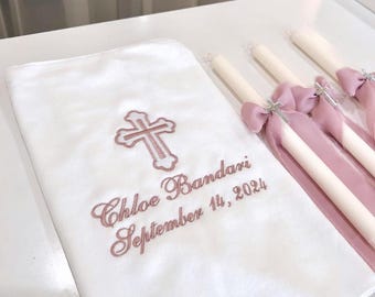 Juego de 4 velas y toallas de mano para bautizo