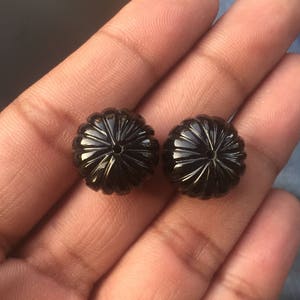 Matched Pair,Pumpkin Black Onyx Drops,Half Drilled,Black Onyx,Onyx Earring Pair,Black Onyx Drops,Handrcarved Gemstone Pair,11X15 MM