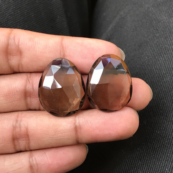 Smoky Quartz Faceted Slices Pair Smoky Quartz Slices Pair Loose Gemstone. Natural Smoky Quartz Rose Cut Matched Pair Slices 19x13 mm
