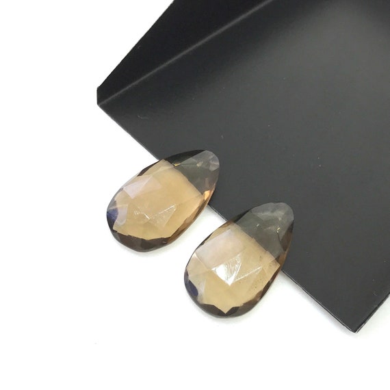 Smoky Quartz Faceted Slices Pair Smoky Quartz Slices Pair Loose Gemstone. Natural Smoky Quartz Rose Cut Matched Pair Slices 19x13 mm