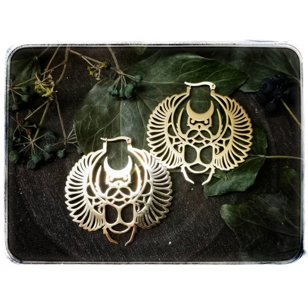 Winget beetle earrings, night witch, animal spirit, egyptian jewelry, misr, kmethic magic, owl