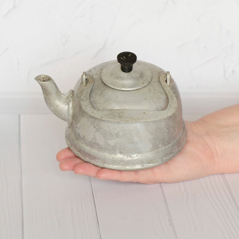 Antique toy kettle Old kids kitchen toy Small rare aluminium teapot Retro child tea kettle Soviet metal toy Vintage decorative kitchenware