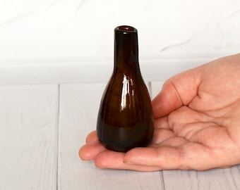 Small brown glass vase Old bottle Russian dark amber glass