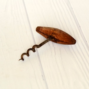 Antique Wooden Corkscrew: Rustic Primitive Bar Accessory