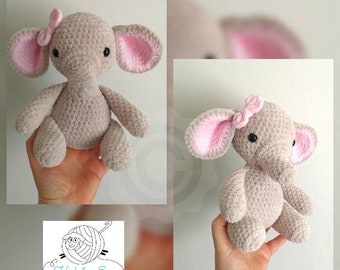 Crochet Elephant amigurumi plush baby shower toy pattern - Bailey the Elephant PDF (English)